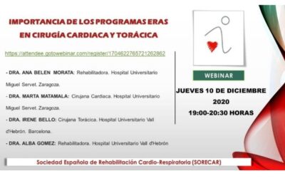 Webinar de SORECAR sobre programas ERAS en cirugía cardiaca y torácica